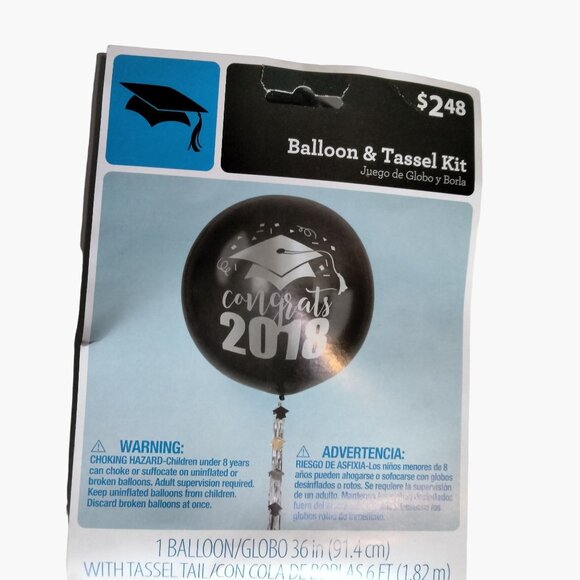 Graduation Balloon Tassel Black Silver 36 in Streamers Open house - Picture 6 of 9